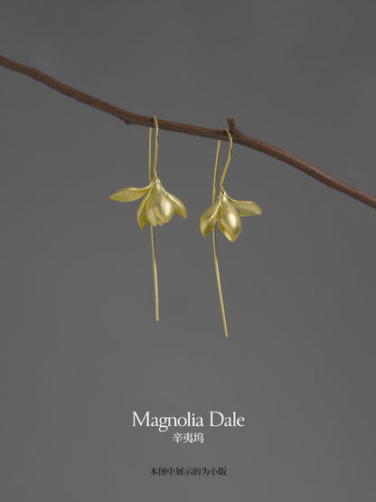 Luxyin Magnolia Whisper: Sterling Silver Floral Drop Earrings