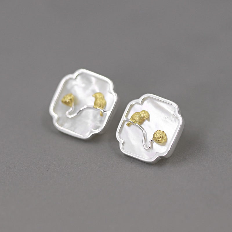 Luxyin Petite Bird & Lotus S925 Silver Earrings