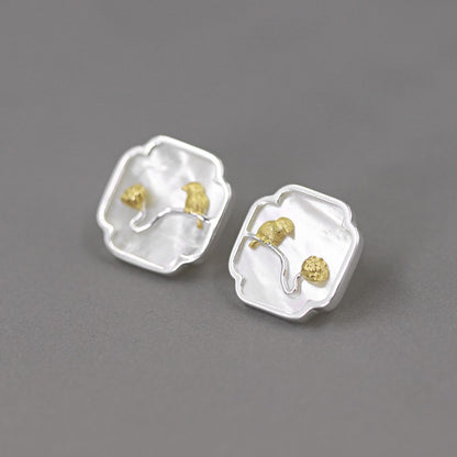Luxyin Petite Bird & Lotus S925 Silver Earrings