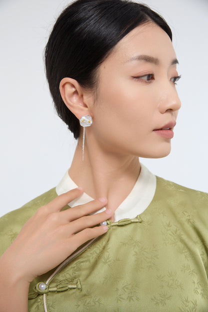 Luxyin Petite Bird & Lotus S925 Silver Earrings
