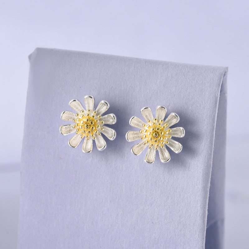 Luxyin S925 Sterling Silver Daisy Stud Earrings - Sweet & Fresh Style