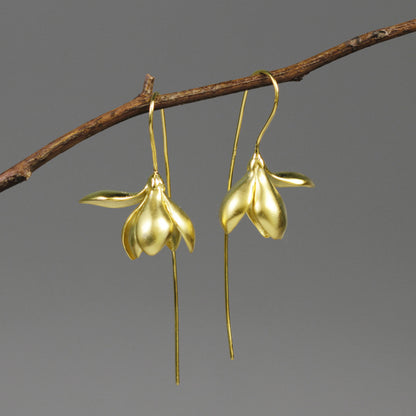 Luxyin Magnolia Whisper: Sterling Silver Floral Drop Earrings