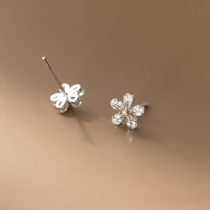 S925 Silver Flower Zircon Stud Earrings Fresh Sweet Design