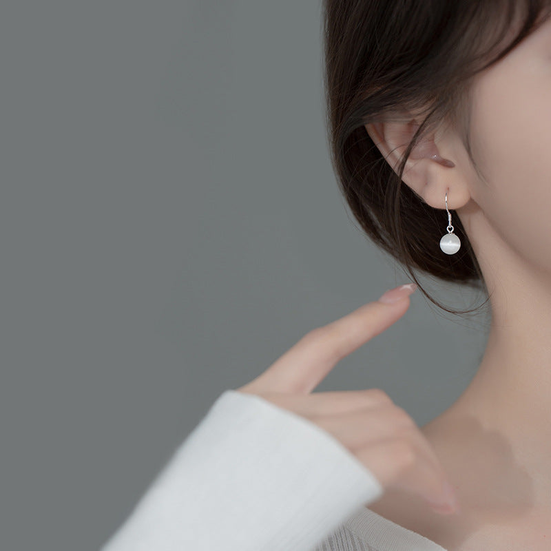 S925 Silver Synthetic Moonstone Drop Earrings Korean Minimalist Fresh Summer Style