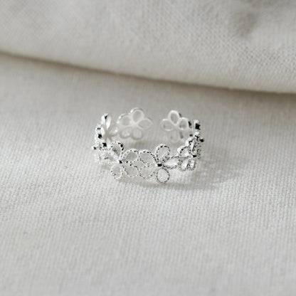 Luxyin S925 Sterling Silver Floral Ring - Adjustable Open Ring