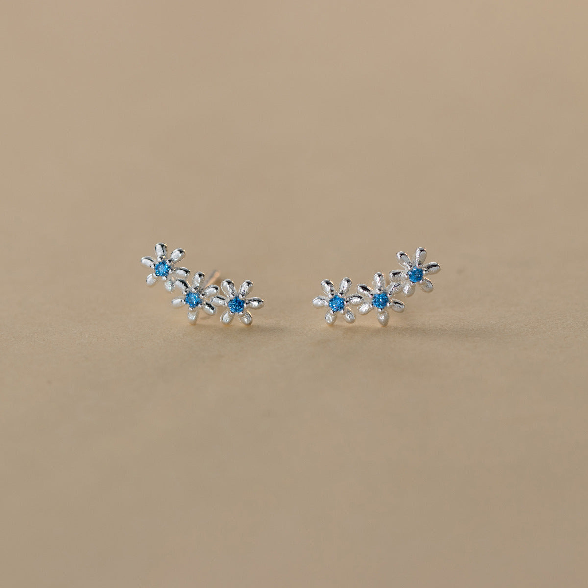 S925 Sterling Silver Cute Flower Pave Stud Earrings