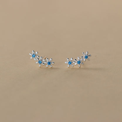 S925 Sterling Silver Cute Flower Pave Stud Earrings