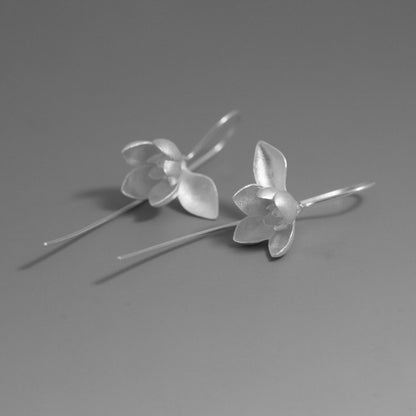 Luxyin Magnolia Whisper: Sterling Silver Floral Drop Earrings