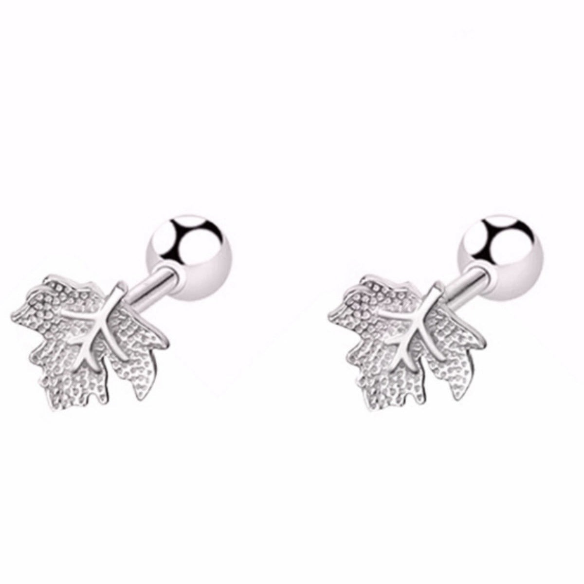 Maple Leaf Threaded Stud Earrings in S925 Sterling Silver with Screw Back