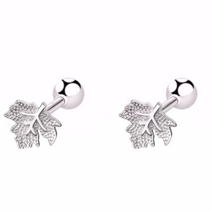 Maple Leaf Threaded Stud Earrings in S925 Sterling Silver with Screw Back