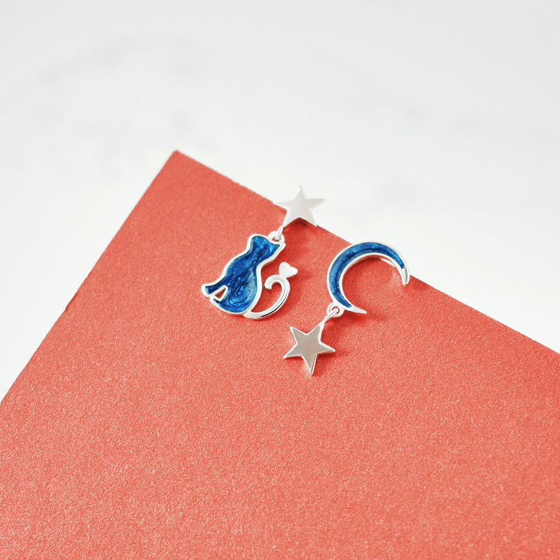 Luxyin Starry Cat 925 Silver Stud Earrings