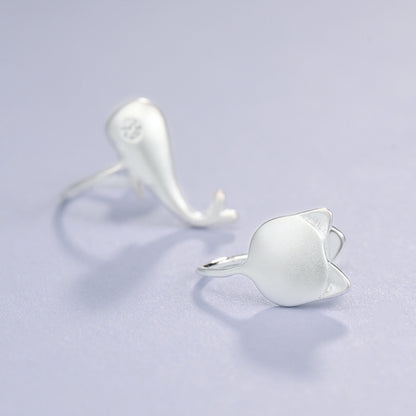 Luxyin S925 Sterling Silver Asymmetrical Whale & Cat Ear Cuffs