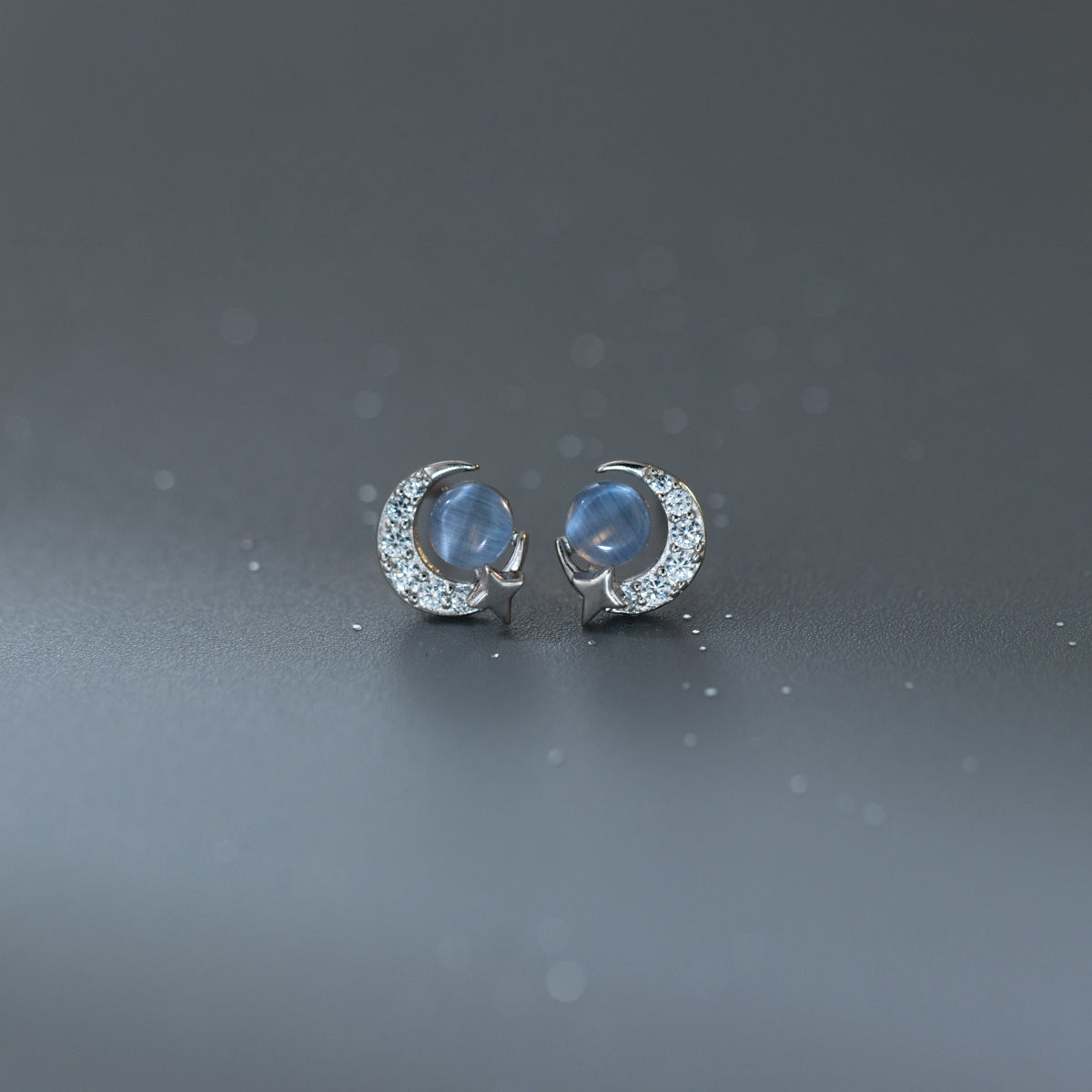 Luxyin 925 Sterling Silver Star & Moon Cat Eye Stud Earrings