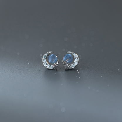 Luxyin 925 Sterling Silver Star & Moon Cat Eye Stud Earrings
