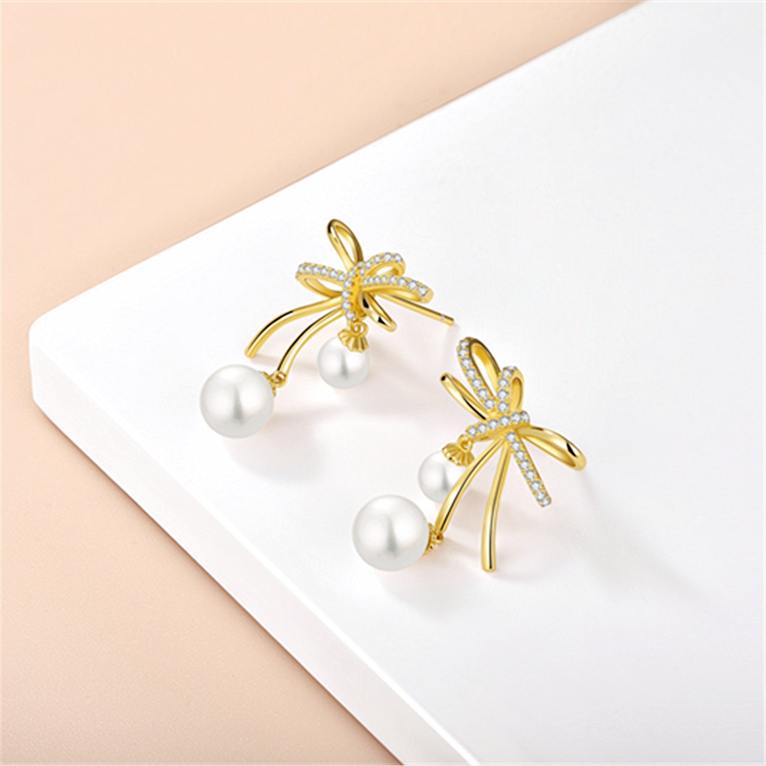 S925 Sterling Silver Butterfly Bow Pearl Earrings