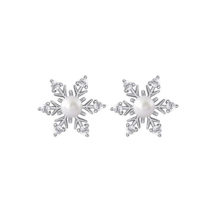 Luxyin Snowflake Sparkle 925 Silver Stud Earrings
