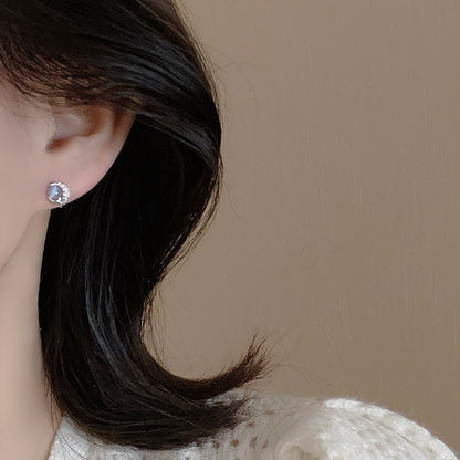 Luxyin 925 Sterling Silver Star & Moon Cat Eye Stud Earrings