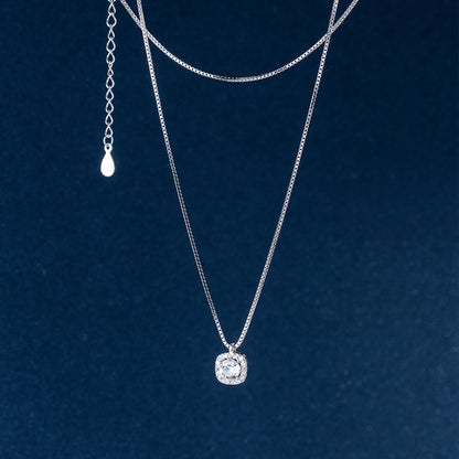Luxyin Sterling Silver Square Zirconia Necklace