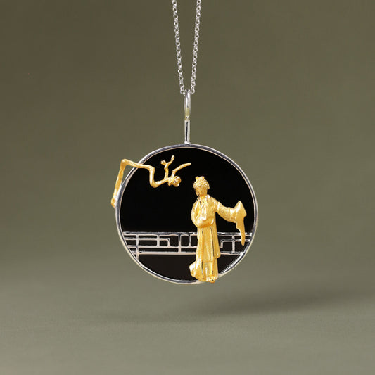 Luxyin Dream Garden: Black Agate & Sterling Silver Opera Necklace