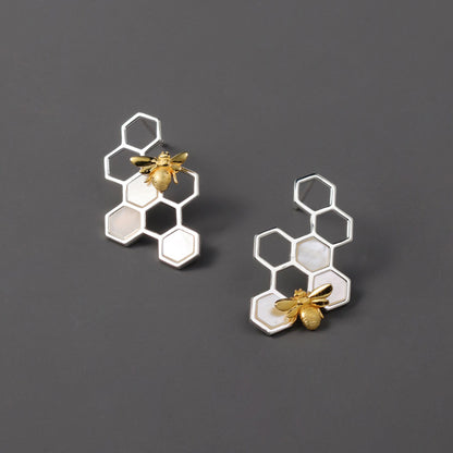 Luxyin Honeycomb & Bee Sterling Silver Studs