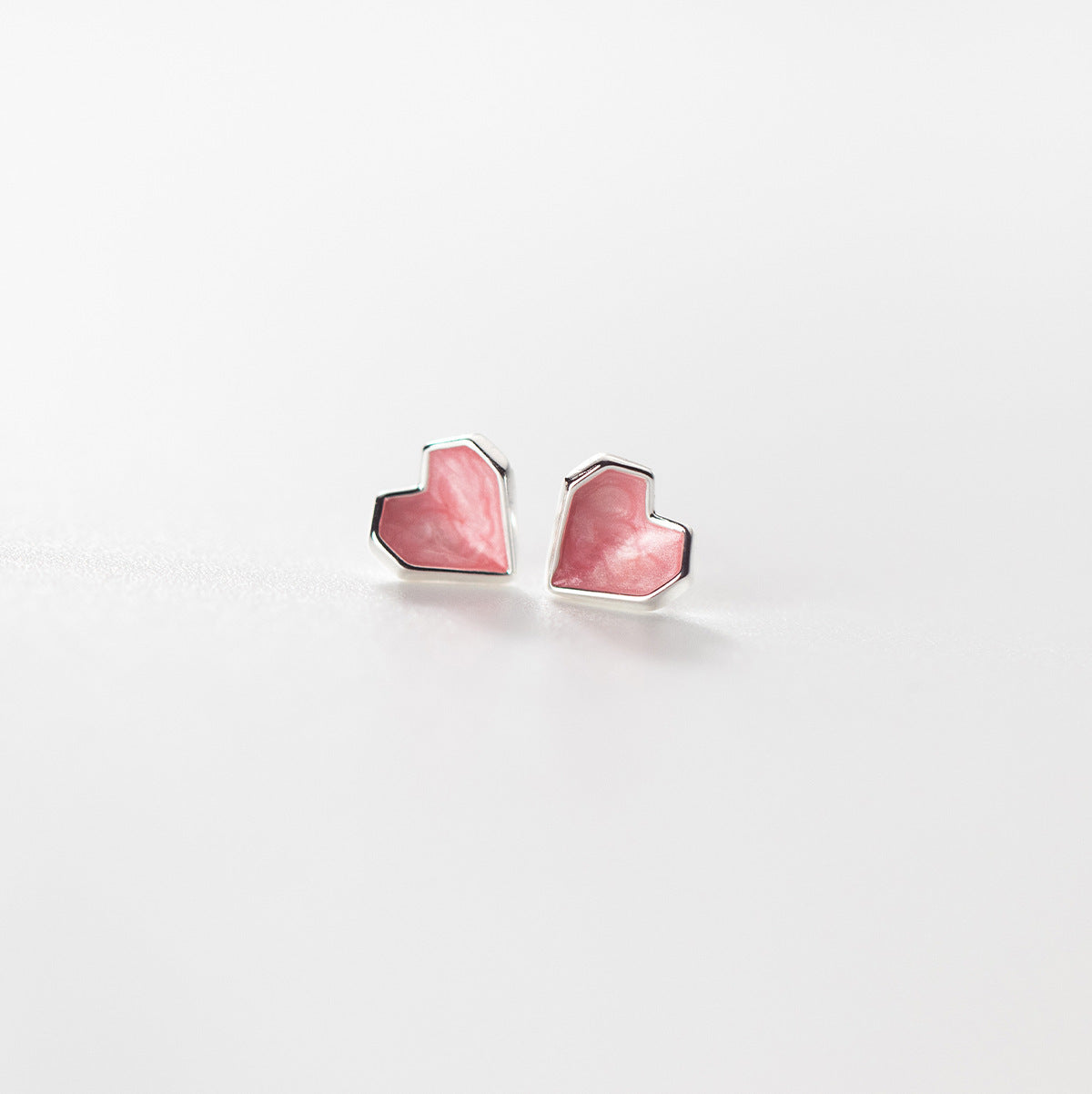 Heart Shaped Stud Earrings 925 Sterling Silver Enamel Drop