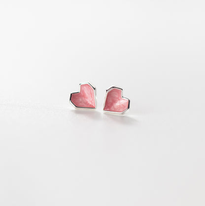 Heart Shaped Stud Earrings 925 Sterling Silver Enamel Drop