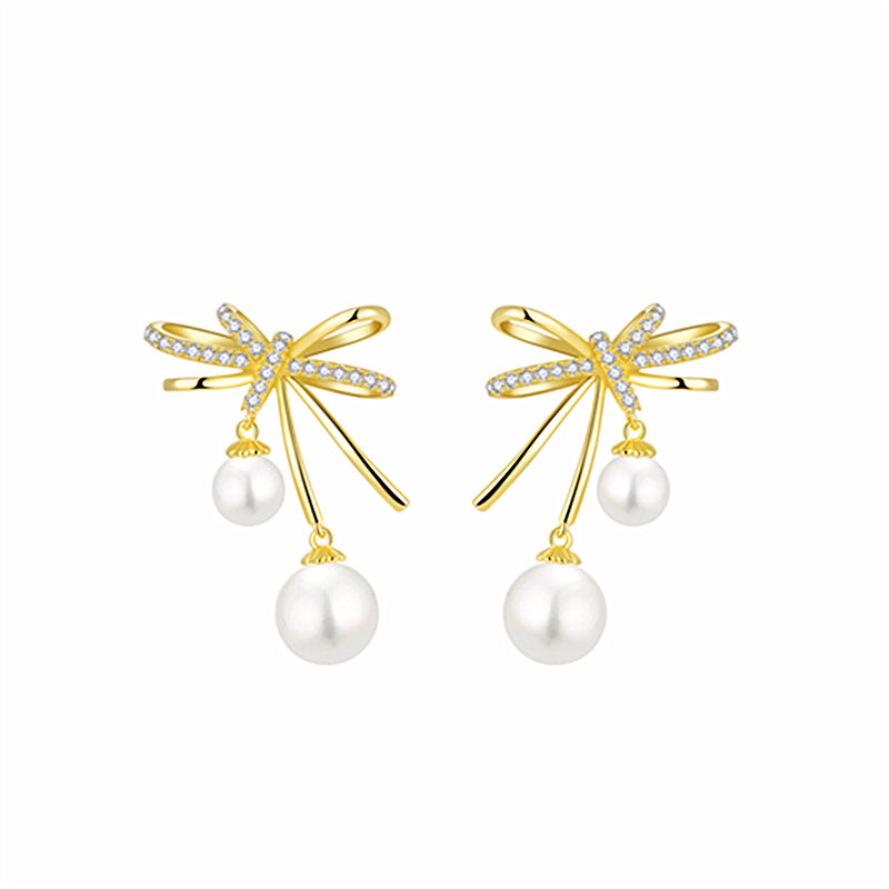 S925 Sterling Silver Butterfly Bow Pearl Earrings