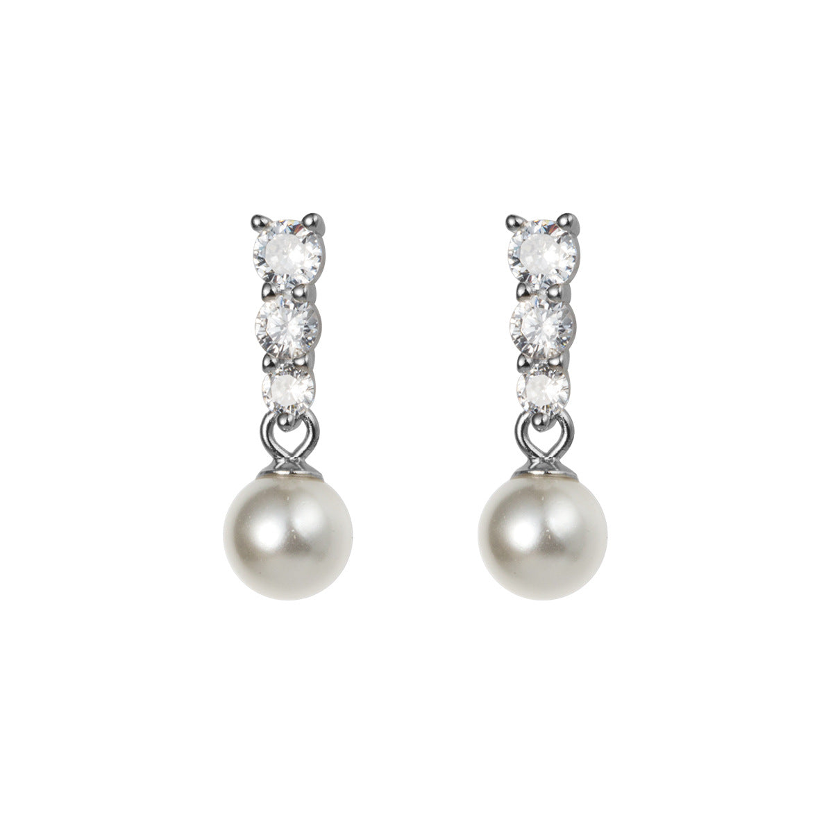 S925 Sterling Silver Synthetic Pearl Geometric Stud Earrings