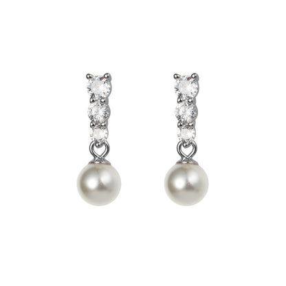 S925 Sterling Silver Synthetic Pearl Geometric Stud Earrings