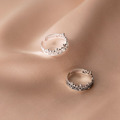 S925 Sterling Silver Hollow Crown Adjustable Ring - Retro Vintage Style