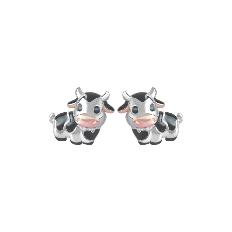 Luxyin 925 Sterling Silver Cow Stud Earrings - Cute & Minimalist