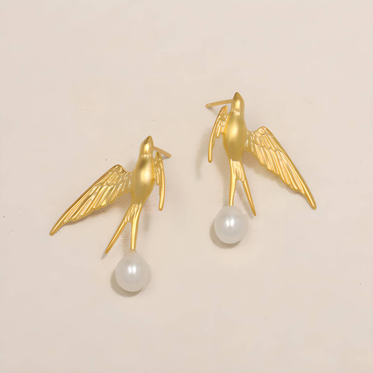 Artistic Flying Swallow Pearl Earrings in 925 Sterling Silver