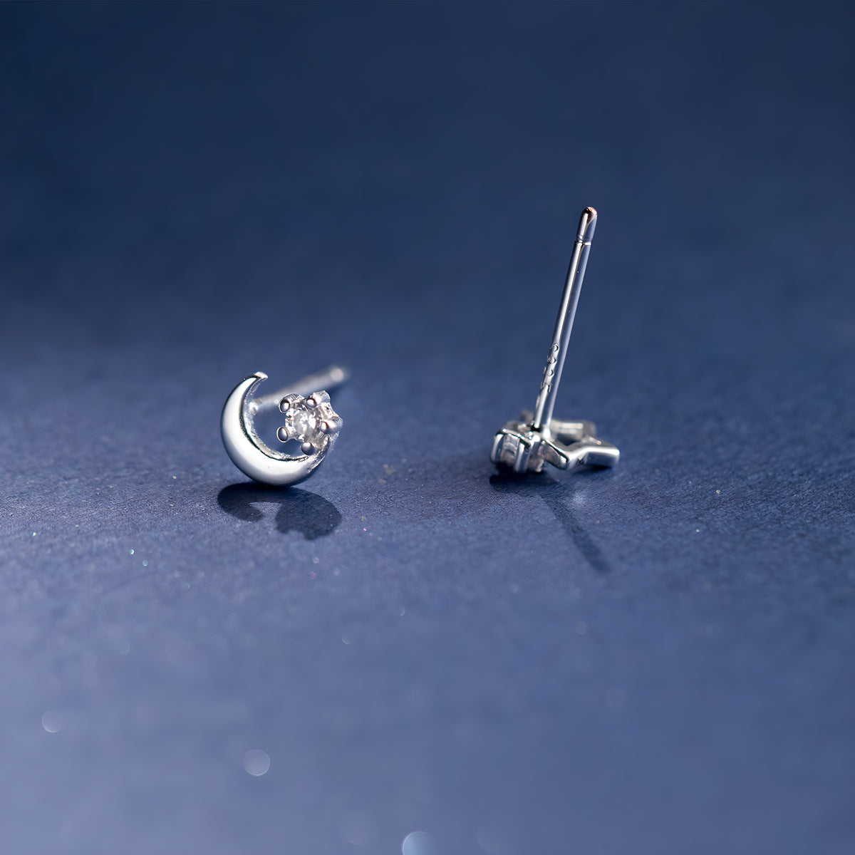 Asymmetrical Star and Moon Stud Earrings Sterling Silver
