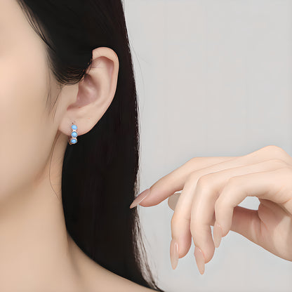 Bohemian Blue Turquoise Geometric Hoop Earrings in Sterling Silver