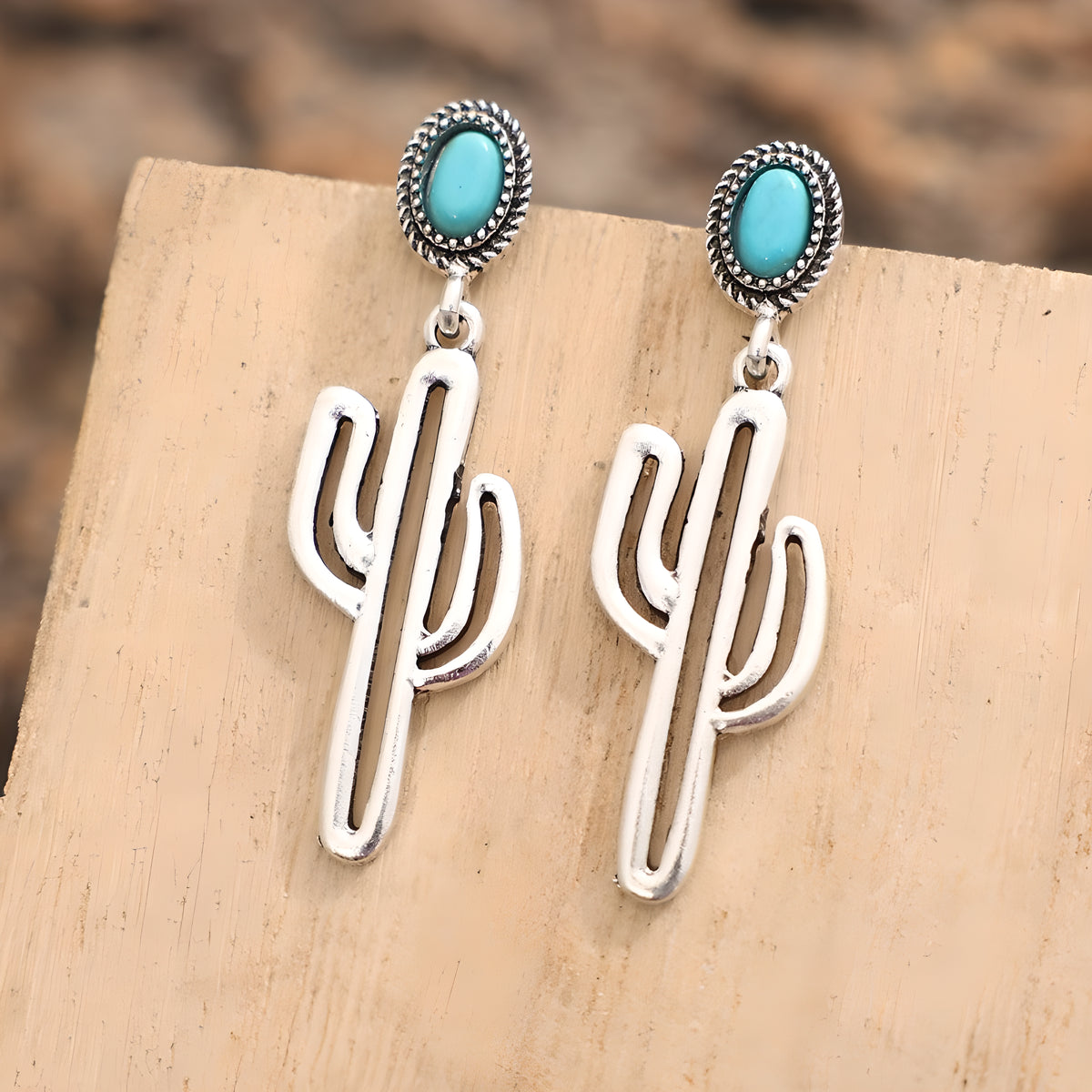 Bohemian Cactus Turquoise Stud Earrings