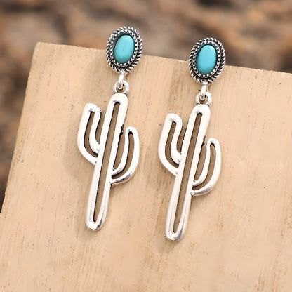 Bohemian Cactus Turquoise Stud Earrings