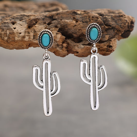 Bohemian Cactus Turquoise Stud Earrings