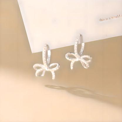 Bow Diamond Accent Hoop Earrings S925 Sterling Silver