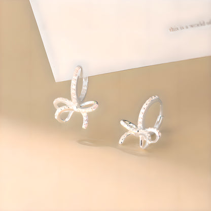 Bow Diamond Accent Hoop Earrings S925 Sterling Silver