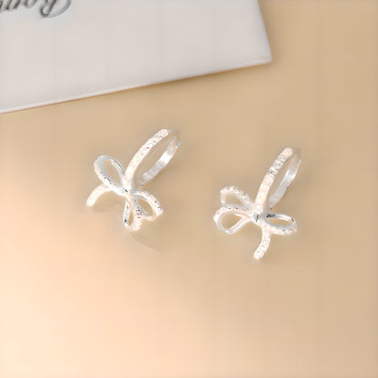 Bow Diamond Accent Hoop Earrings S925 Sterling Silver