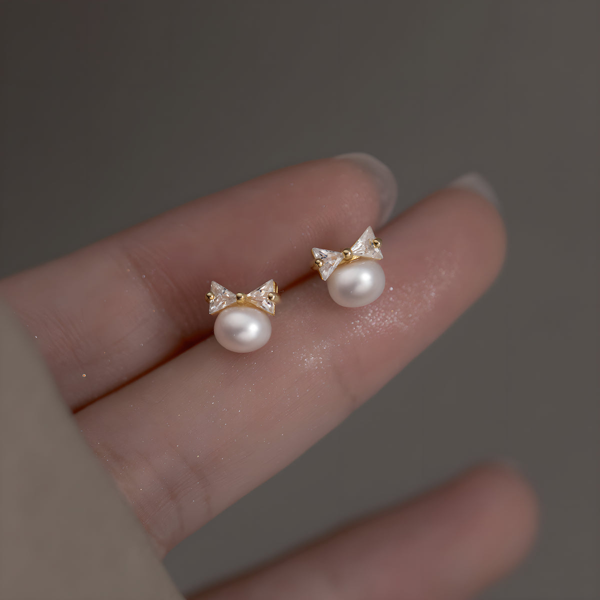 Bow Pearl Stud Earrings S925 Sterling Silver