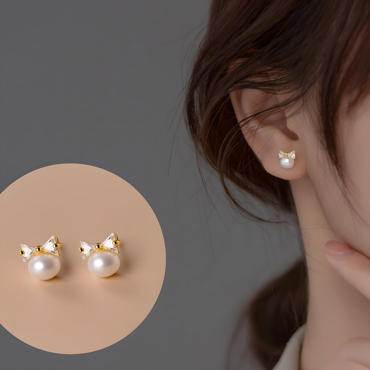 Bow Pearl Stud Earrings S925 Sterling Silver