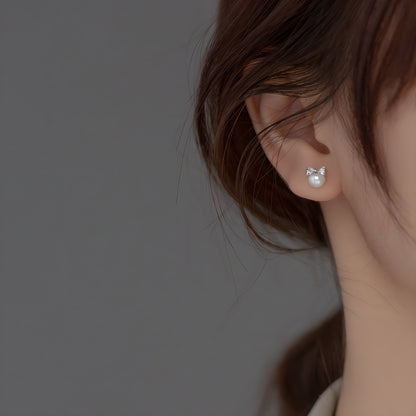 Bow Pearl Stud Earrings S925 Sterling Silver