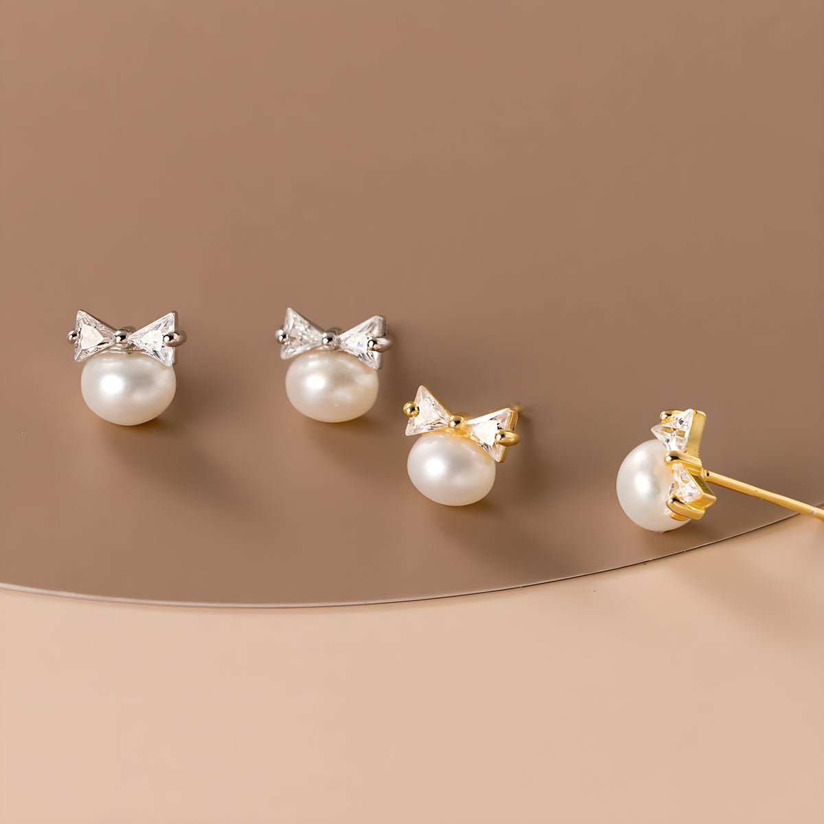 Bow Pearl Stud Earrings S925 Sterling Silver