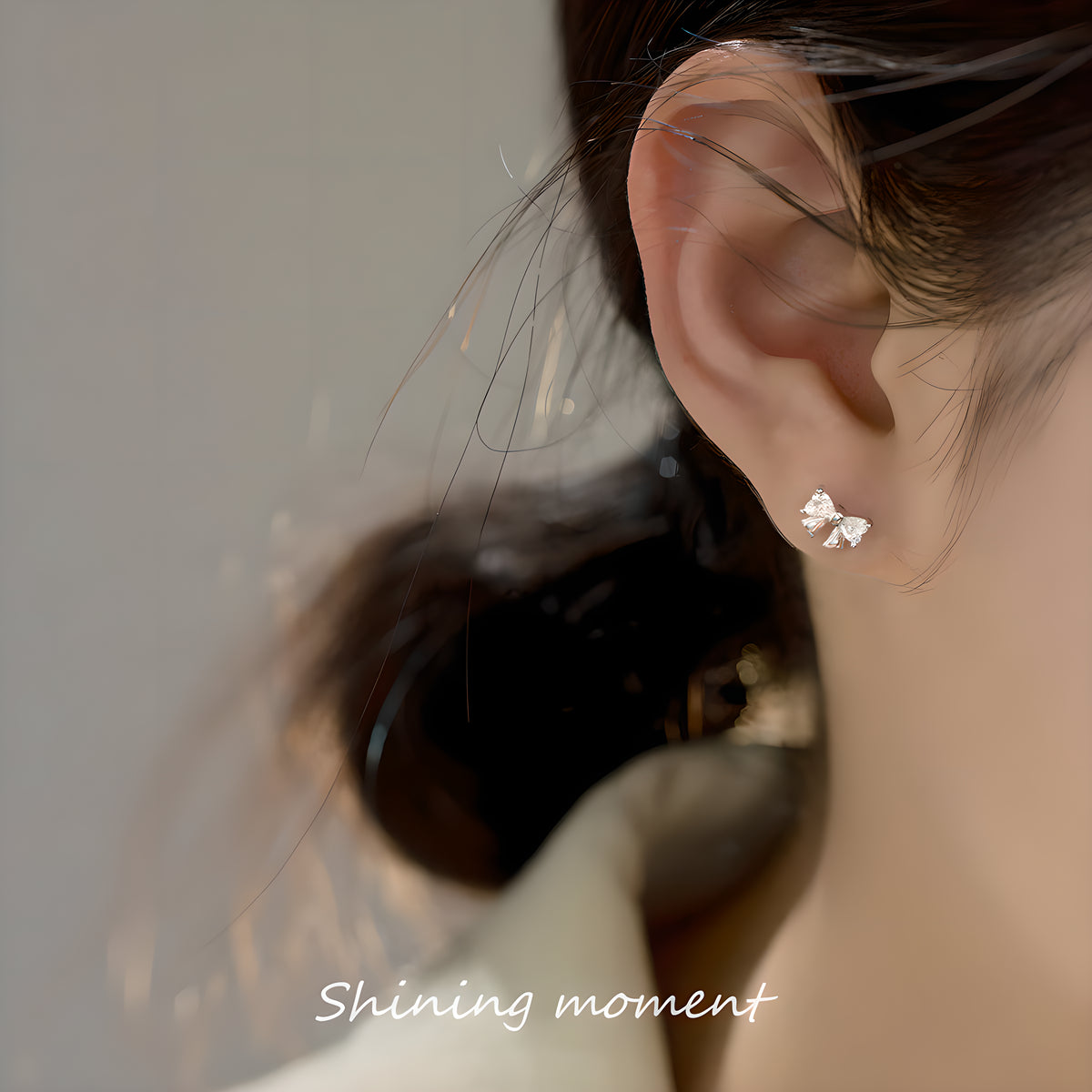 Bow Stud Earrings S925 Sterling Silver Cubic Zirconia Accented Korean Style