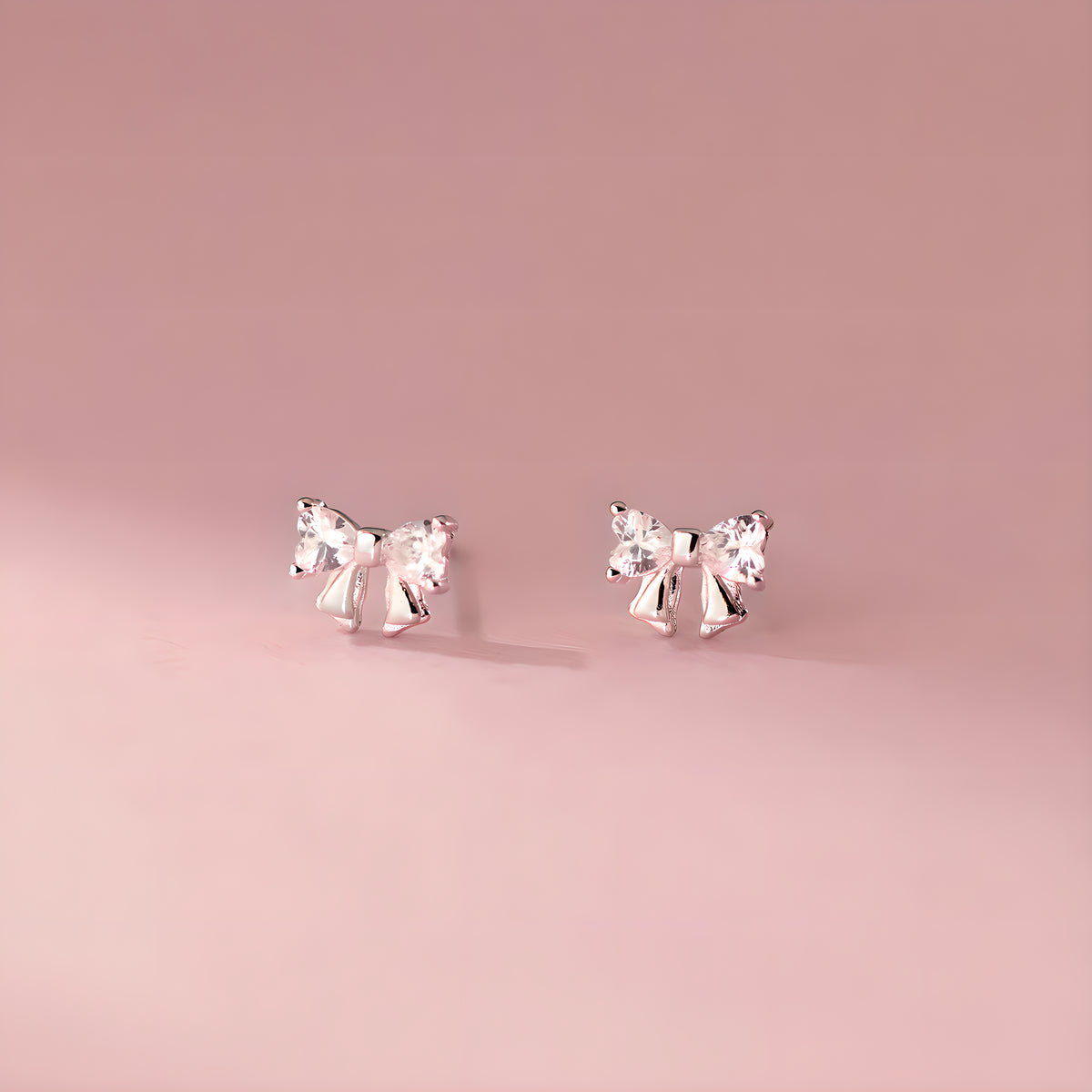 Bow Stud Earrings S925 Sterling Silver Cubic Zirconia Accented Korean Style