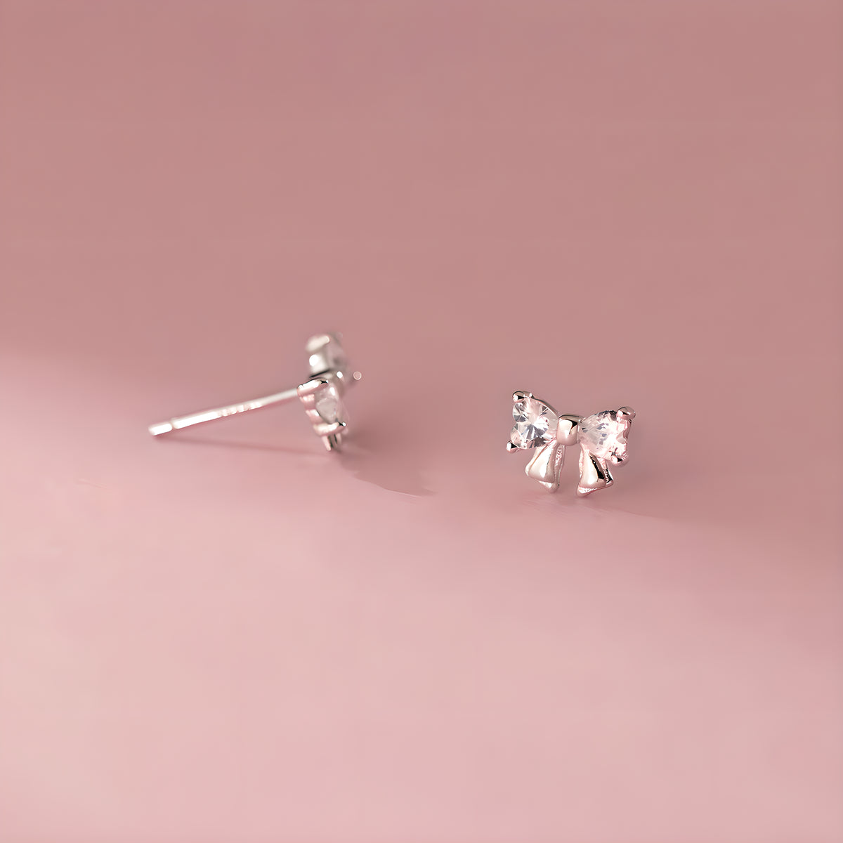 Bow Stud Earrings S925 Sterling Silver Cubic Zirconia Accented Korean Style