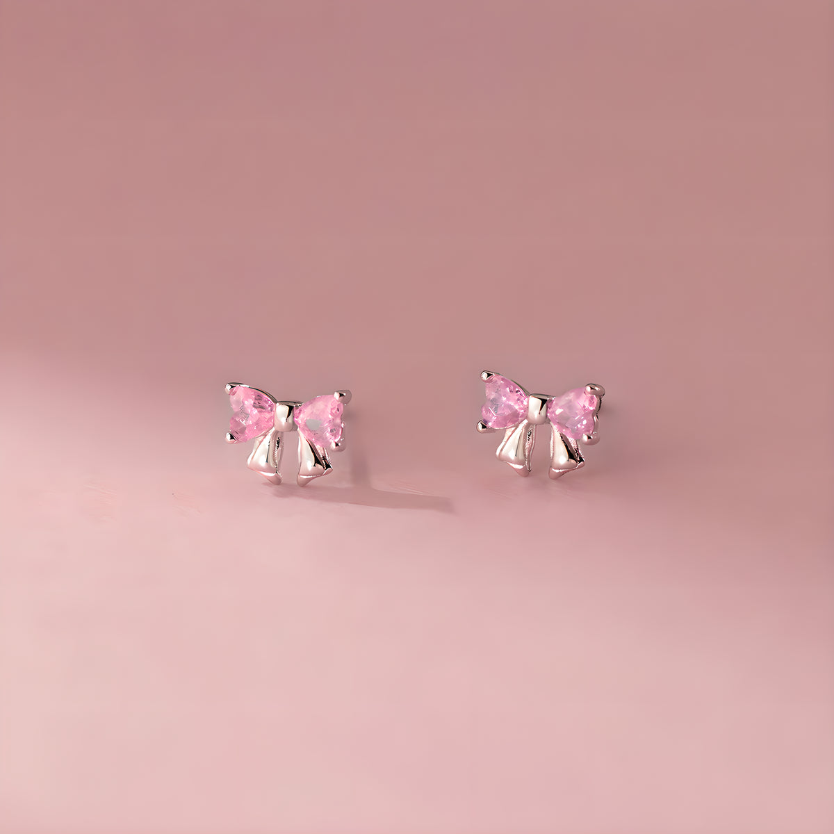 Bow Stud Earrings S925 Sterling Silver Cubic Zirconia Accented Korean Style