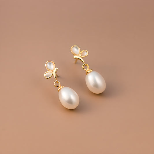 Butterfly Pearl Teardrop Earrings in Sterling Silver