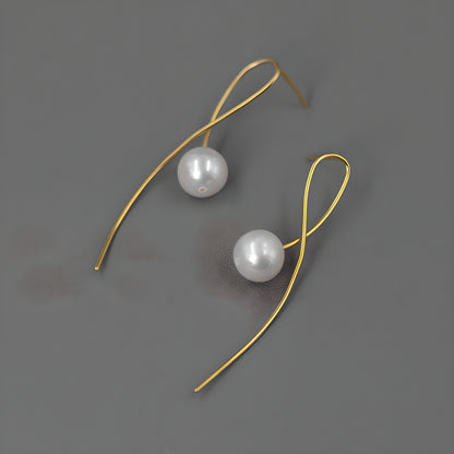 Geometric Pearl Dangle Earrings S925 Sterling Silver